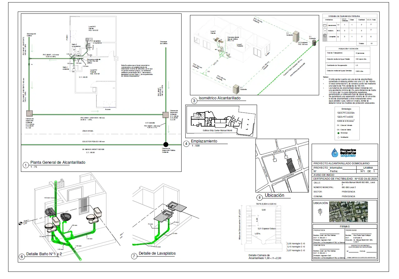 Proyecto de Alcantarillado Domiciliario para Local Comercial en Providencia